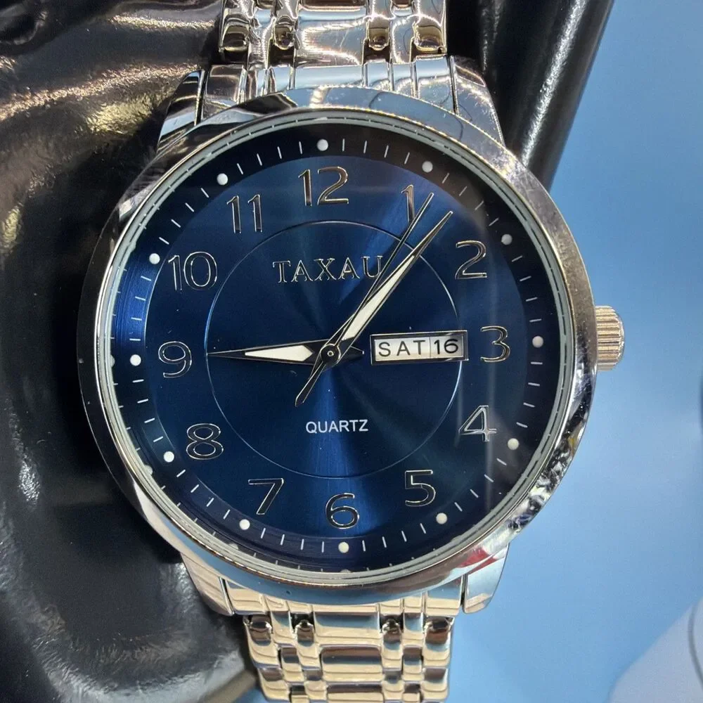 TAXAU Men’s Quartz Watch Blue Dial Stainless Steel Bracelet Date/day